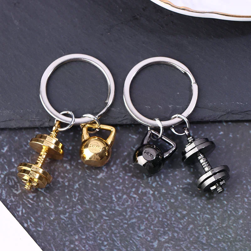 Mini Metal Dumbbell Keychain For Man Double Dumbbell Gym Promotion Small Gift Mobile Backpack Hanging Accessories Keychain
