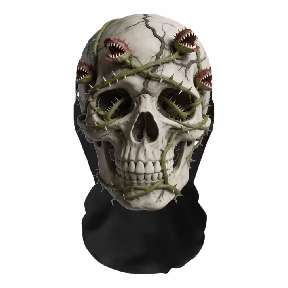 2D Flat Printed Full Face Mesh Headgear Breathable Comfortable Skull Zombie Mask Flexible Washable Halloween Cosplay Mask