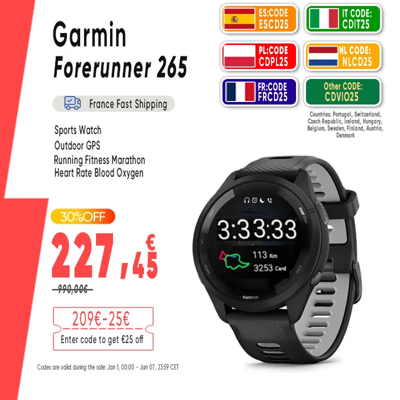 Garmin Forerunner 265 montre de sport GPS en plein air course Fitness Marathon natation chinois fréquence cardiaque sang oxygène smartwatch