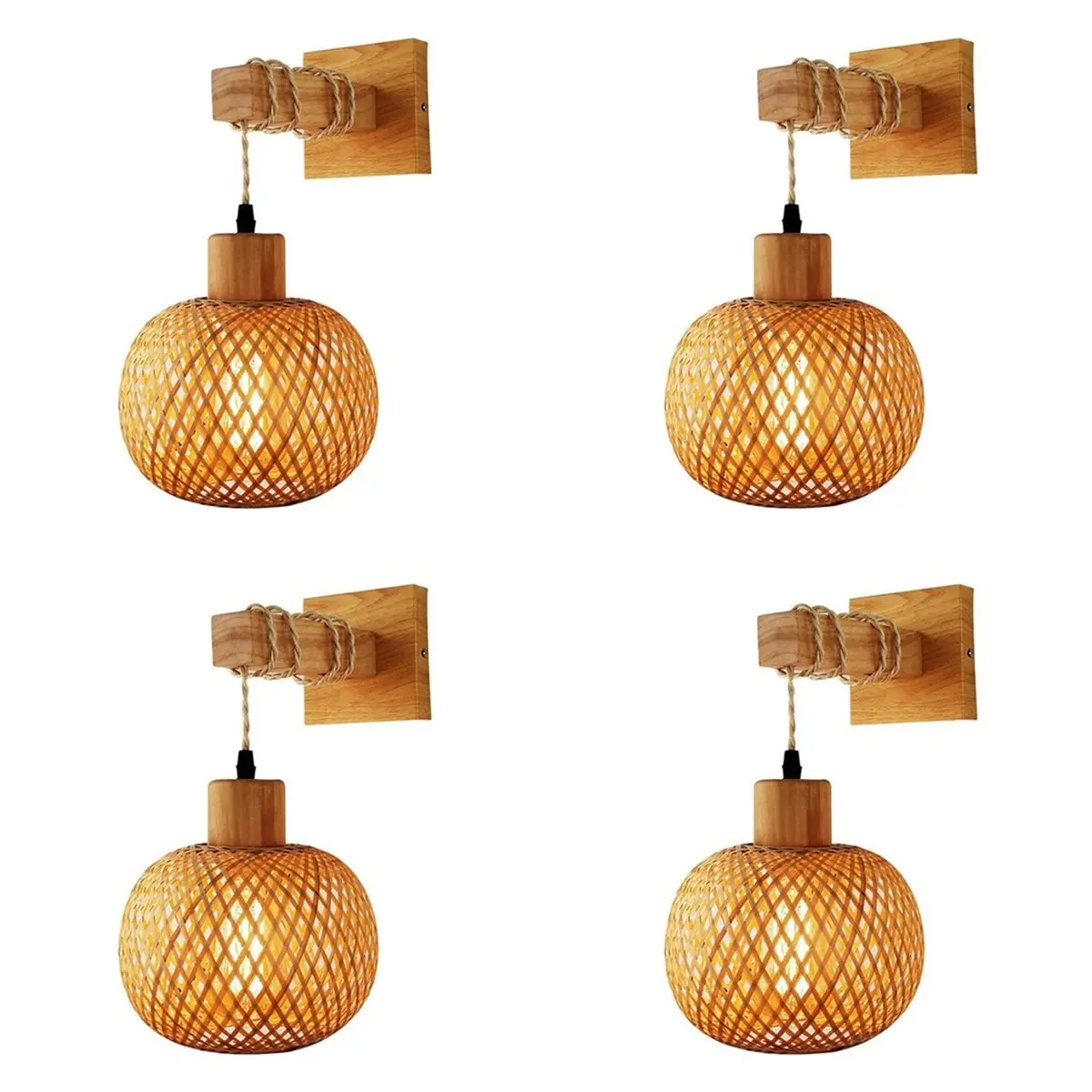 *X07A 4X Retro Japanese Style Bamboo Bedside Wall Lamp Restaurant Rattan Lampmine Bedroom Background Wall Lamps