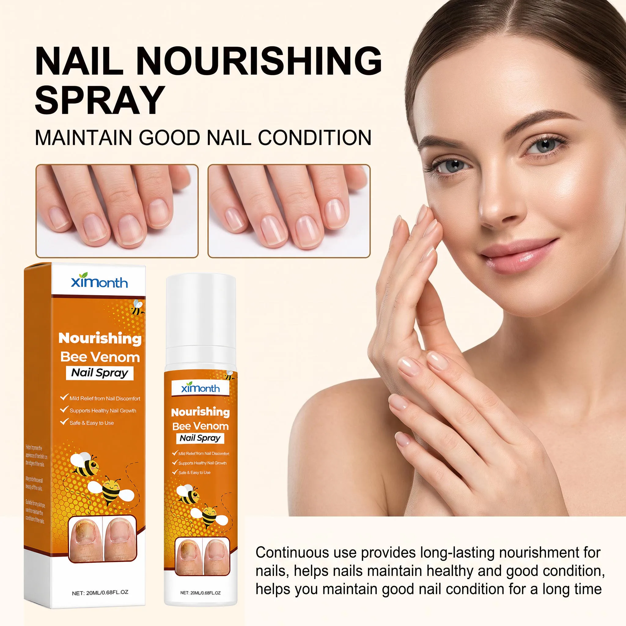 Bee Venom Nail Spray Repair Gray Nail Remove Onychomycosis Paronychia Nourishing Strengthen Cuticle Hand Foot Nails Treatment
