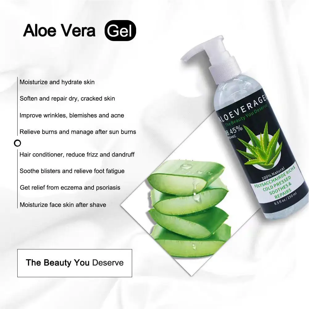 Naturalny żel Aloe Vera, nawilżający i nawilżający żel Aloe Vera, łagodzący oparzenia słoneczne, łagodzący żel Aloe do pielęgnacji skóry suchej