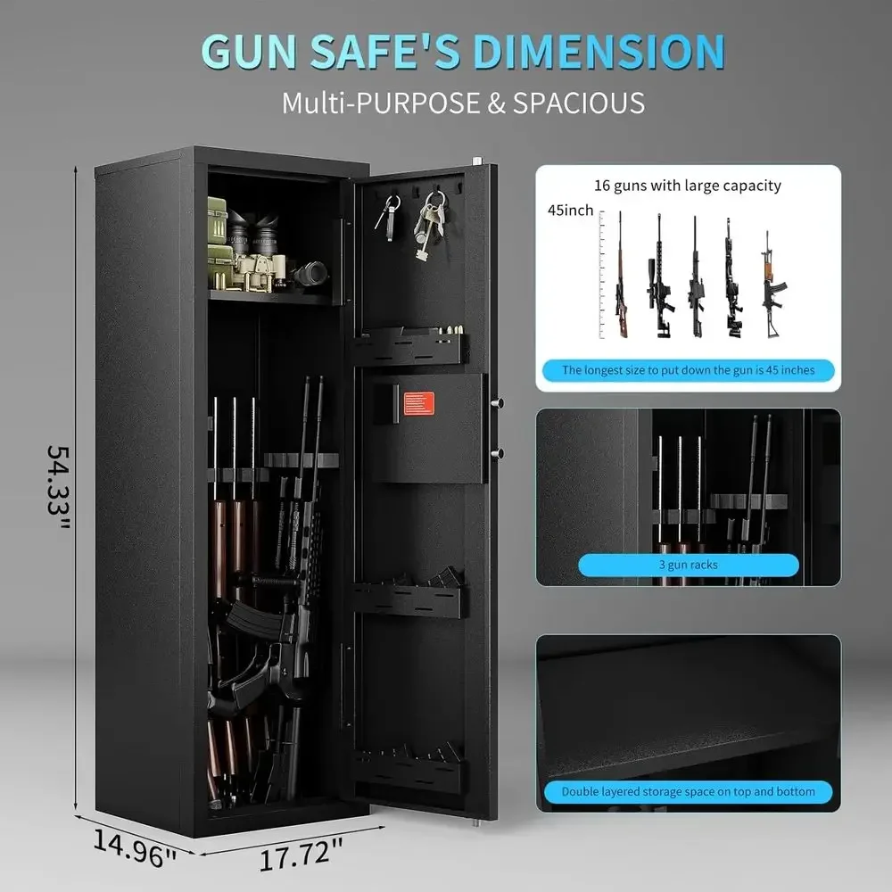 Large Biometric Safe for Firearms with Removable Shelves - Secure Storage for Shotguns and Rifles with Optics