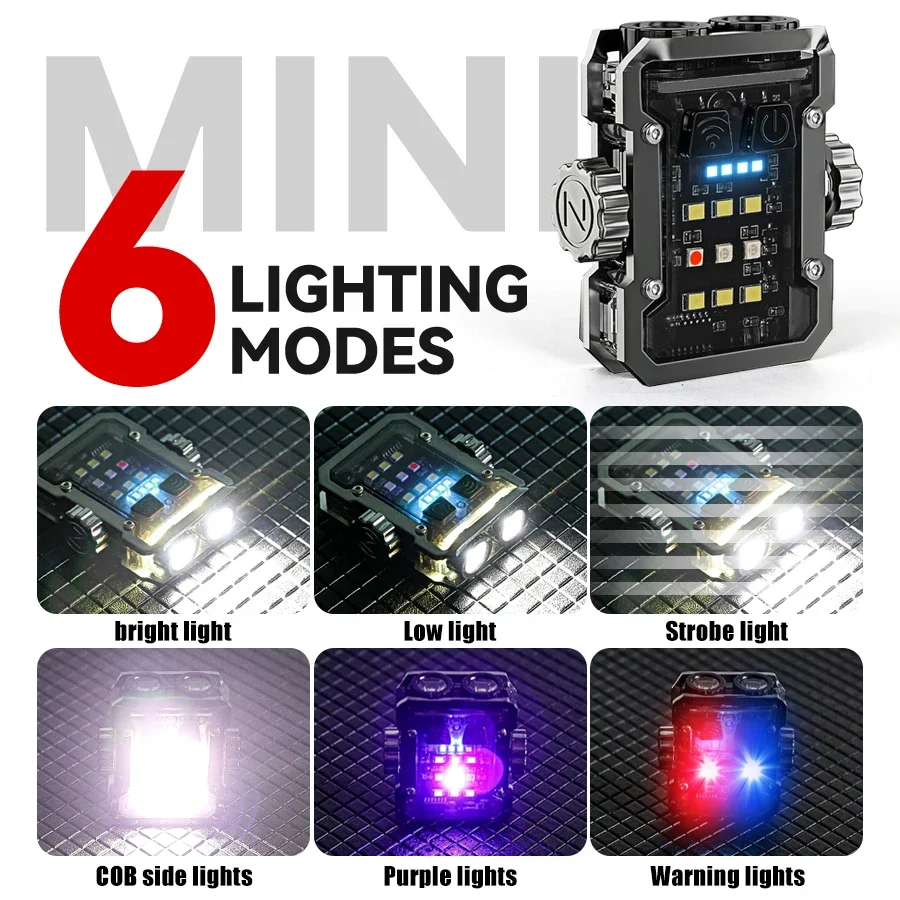 Mini Keychain Flashlight Rechargeable Camping Lamp Safety Warning Light Magnetic Repair Light Outdoor Work Light Emergency Lamp