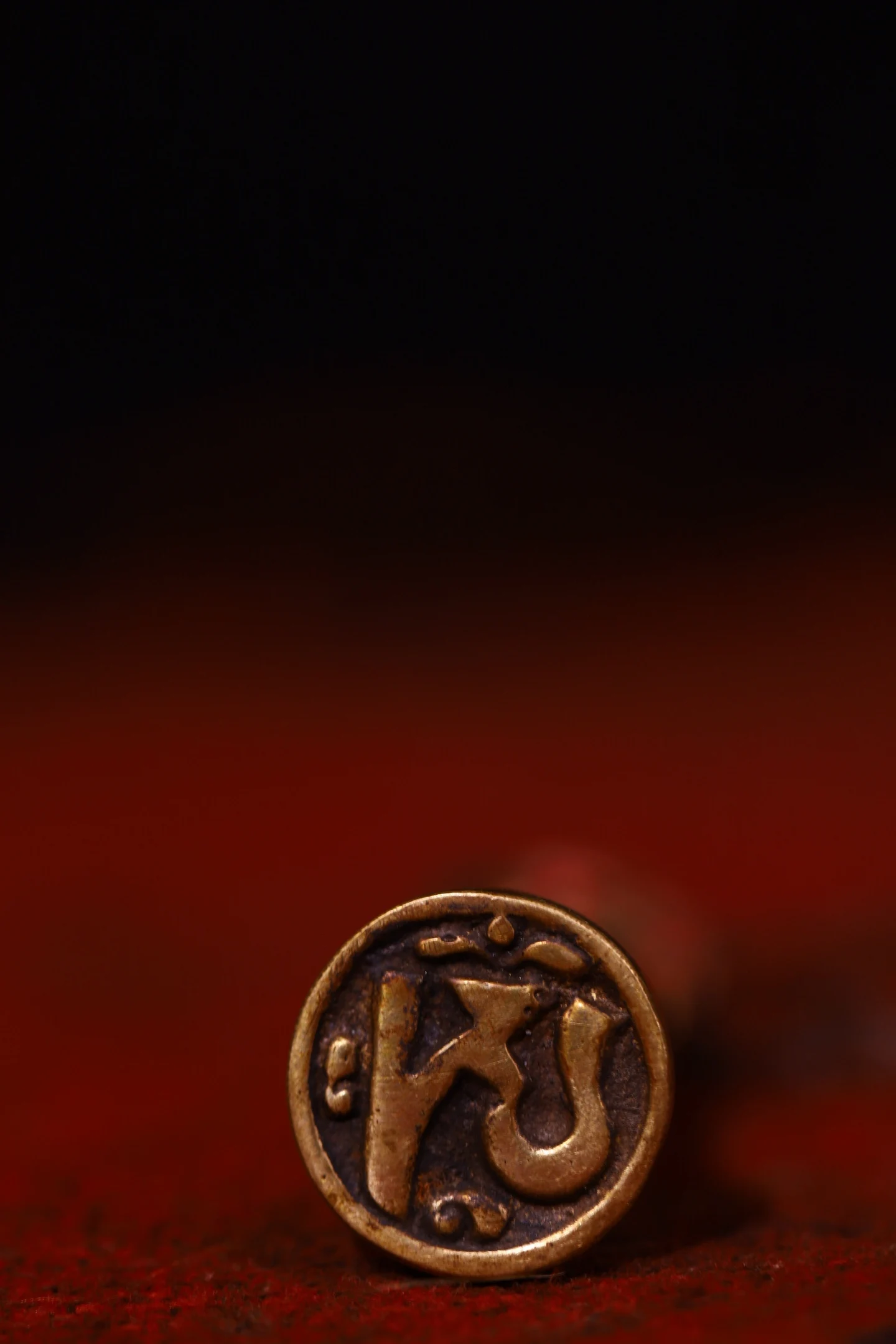 Old Lima Copper Cinnabar Painted Skull head Buddha amulet Six character mantra pattern Buddha seal Pendant Amulet Dharam