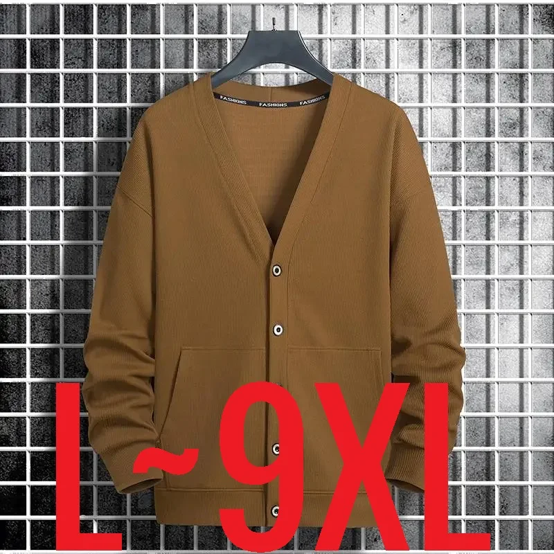 Knit Cardigan Men Korean Style Solid Loose Over Fit Button Knitwear Male V Neck Oversize Golf Wear Big Size 8XL Top Coat Sweater