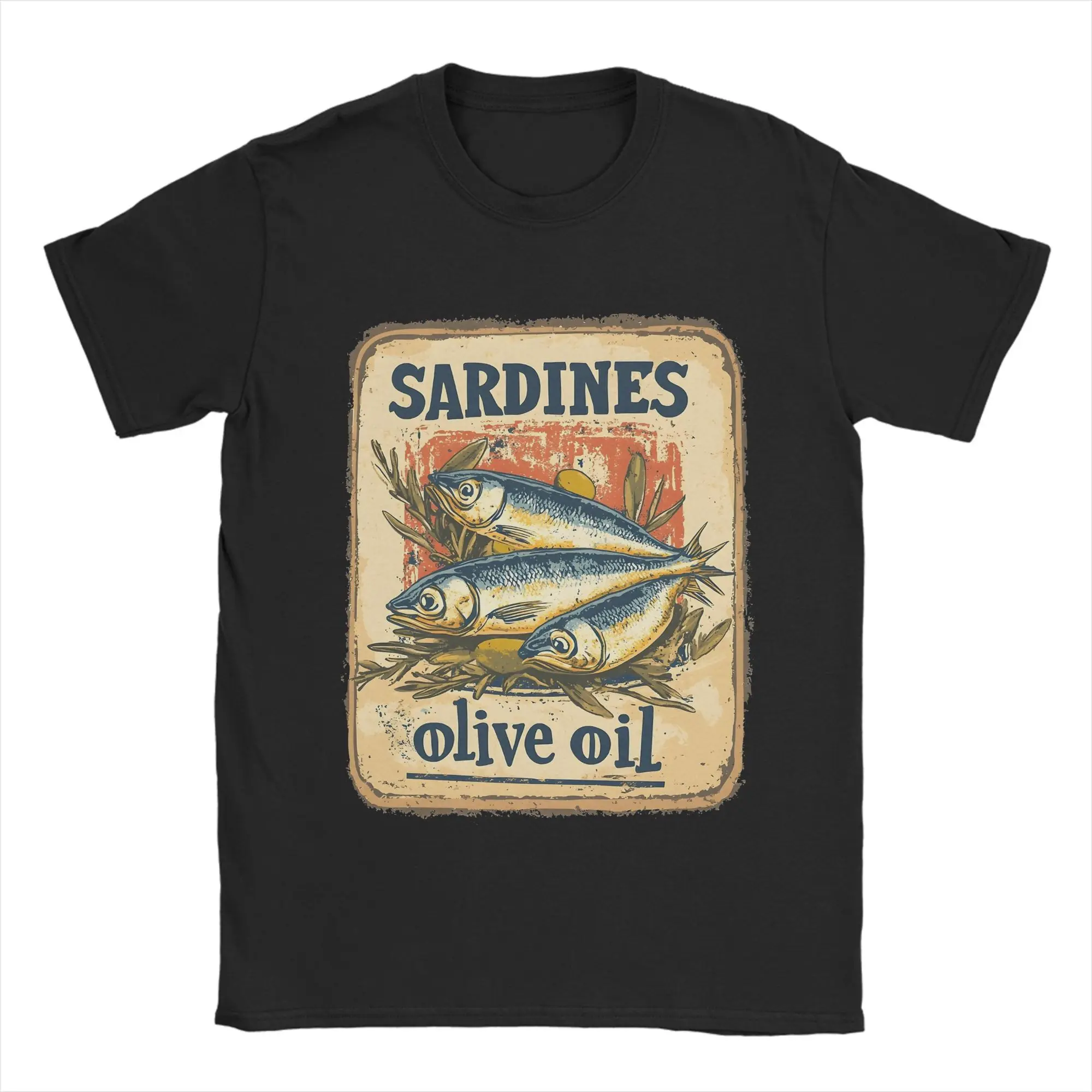 Men Sardines in olive oil   T Shirt  A Vintage Poster Pure Cotton Clothes Casual Short Sleeve Crew Neck Tee Shirt  T-Shirt