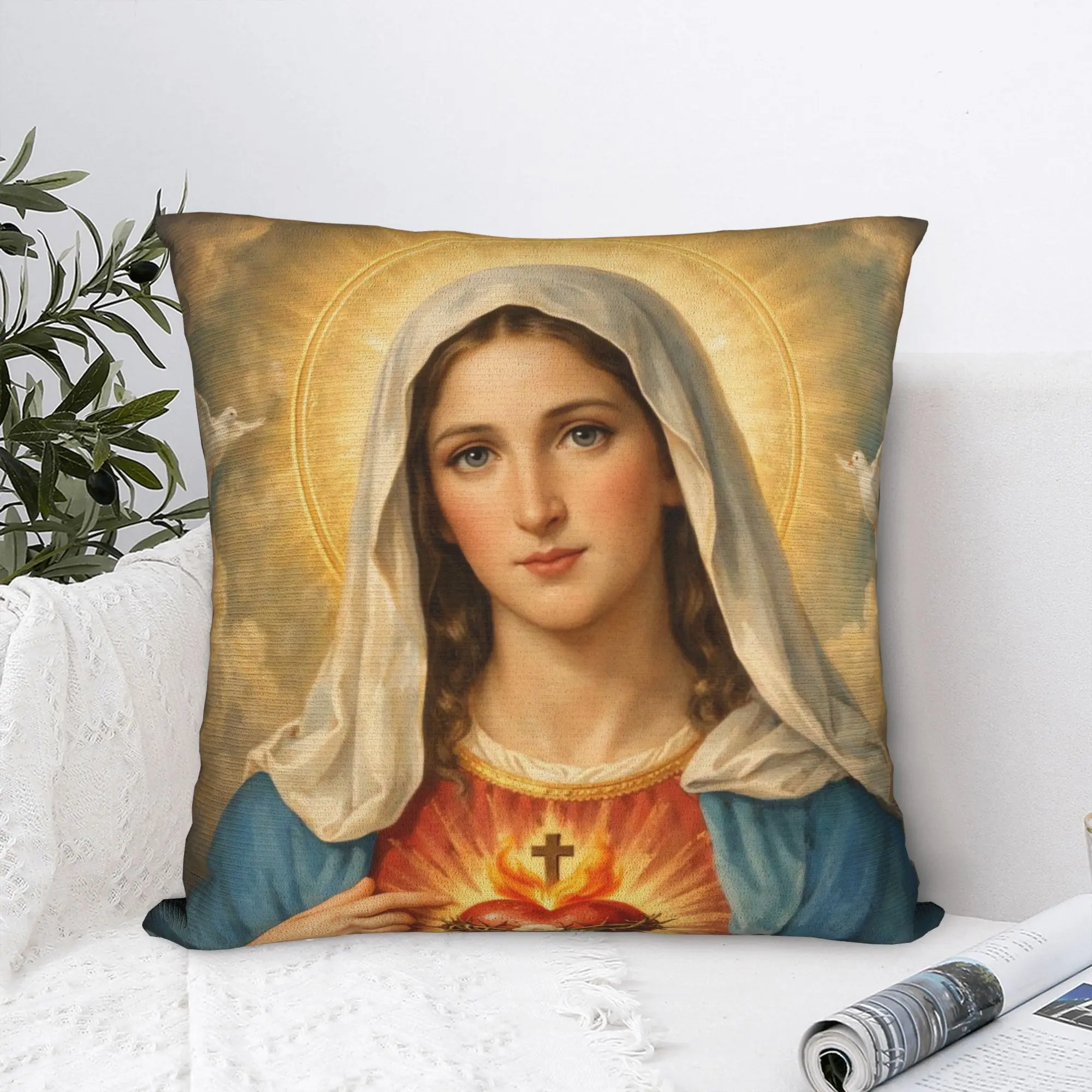 Virgin Mary Cherubs Rose Pillow Cover  Morden Pillow Case For Chair Sofa Home Decor Square Pillowcases Gift