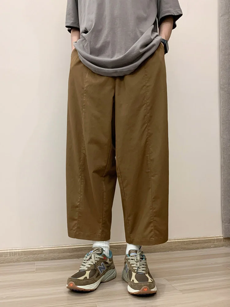 

Khaki y Summer Thin Work Pants Men Oversize Retro Nine Points Lantern Pants Loose Fit Harajuku Sle Straight Leg Casua...