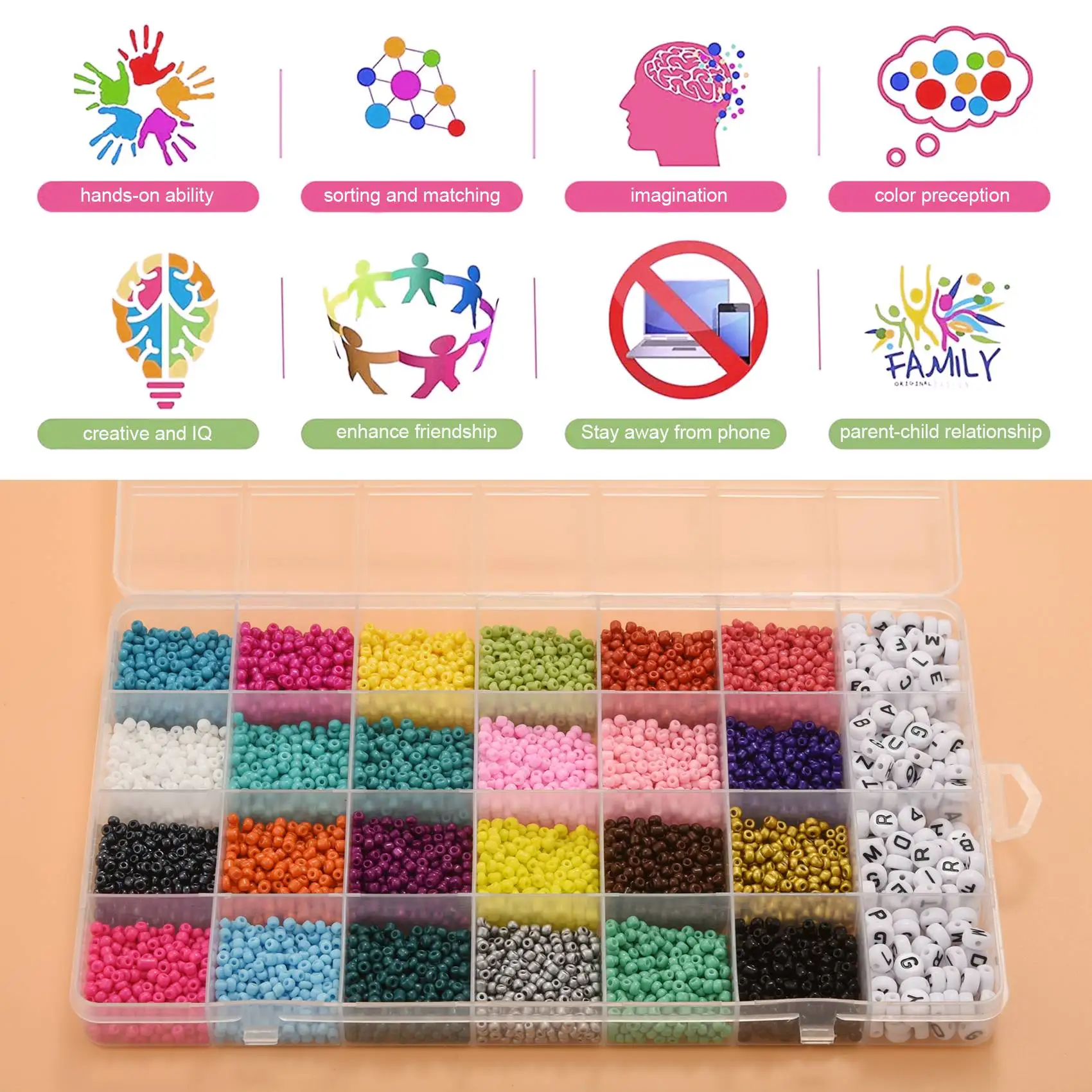 

12000 Glass Beads Alphabet Beads AZ and Heart-Shaped Beads Kit, For DIY Jewelry Making/Bracelet/Necklace