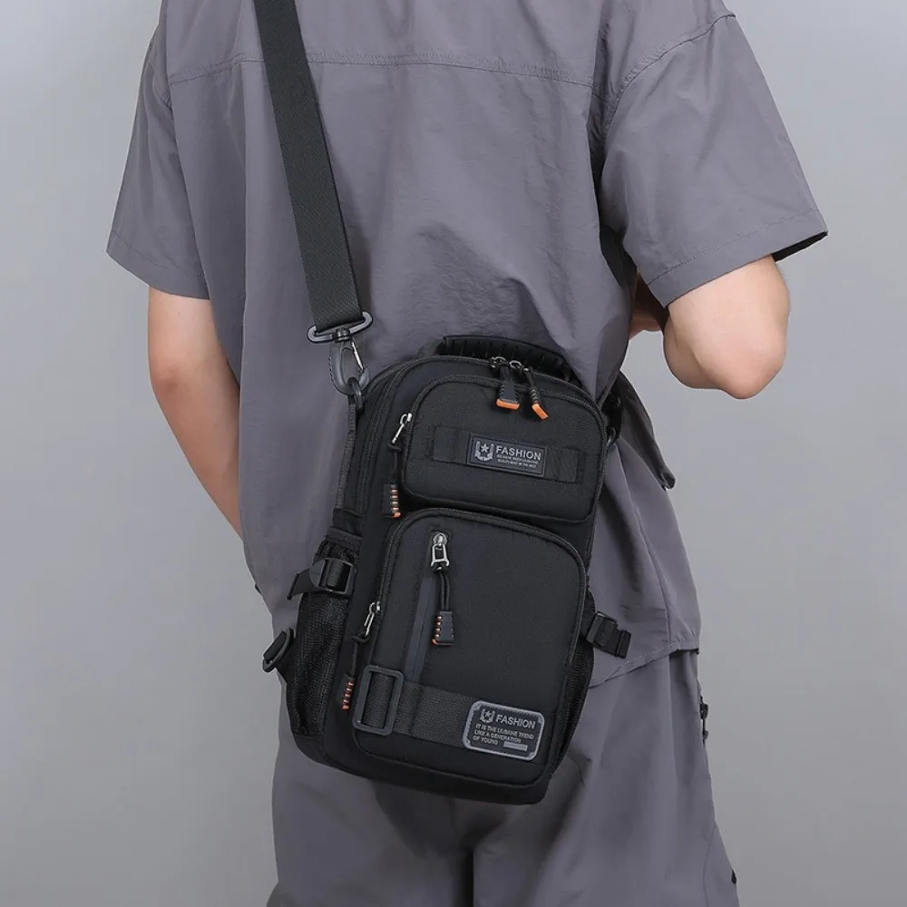 

Простая мужская нагрудная сумка с несколькими карманами, тканевая спортивная сумка через плечо, многофункциональная большая вместительная сумка через плечо для путешествий