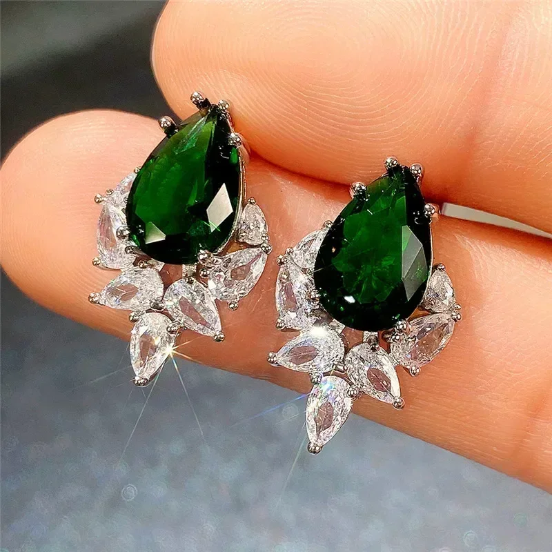 2026 Pink/Green/Blue Pear Shaped CZ Stud Earrings Women Small Fresh Girls Ear Accessories for Dance Party Gift Fashion Jewelry