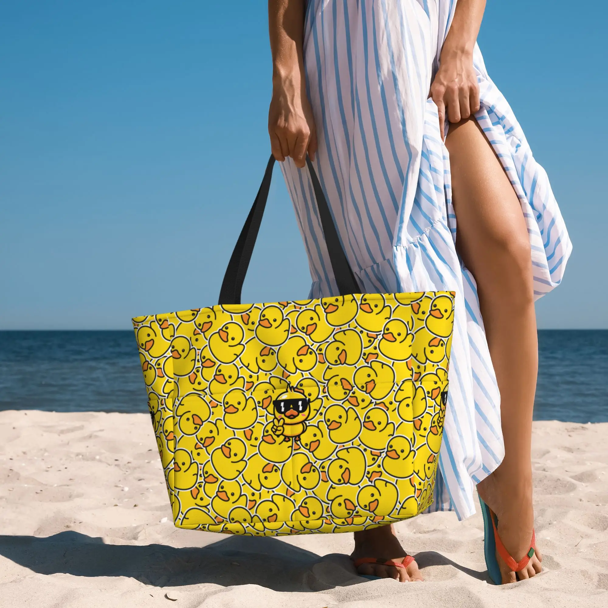 Cute Yellow Duck Beach Tote Bags for Women Waterproof and Sandproof Beach Bag Large Travel Bag for Swim Pool Gym Vacation