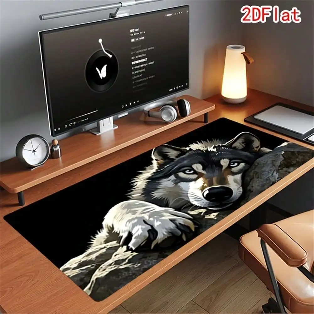 1pc Large Non-Slip Gaming Desk Mat With Cute Wolf - Thick Rubber Base & Suitable For PC, Keyboard, Mouse Pad, Office Computer Accessory, Durable Rectangular For