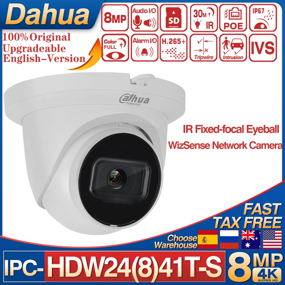 Original Dahua IPC-HDW2441T-S 4MP WizSense IP Camera 4k 8MP IPC-HDW2841T-S POE IP67 Built in MiC & SD Card Slot Starlight IR 30M