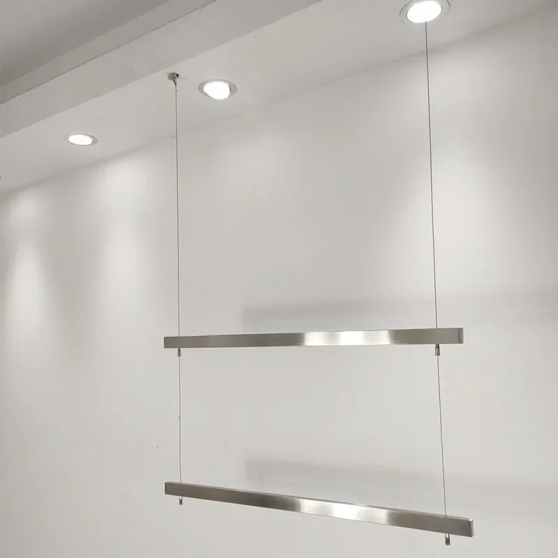 Clothing store display rack women's clothing window ceiling hanging shelf stainless steel brushed silver hanger square tube