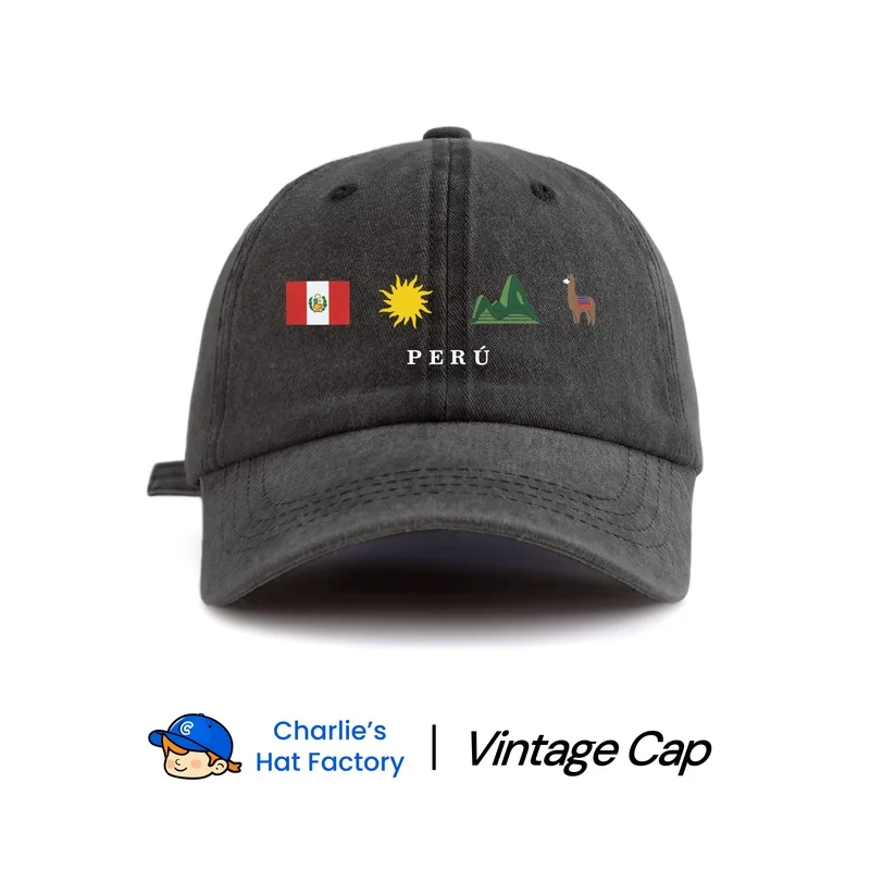 1 pc PERÚ Graphic Print Washed Baseball Cap, Classic Casual Stylish Vintage Soft Sweatband Adjustable Size Lightweight