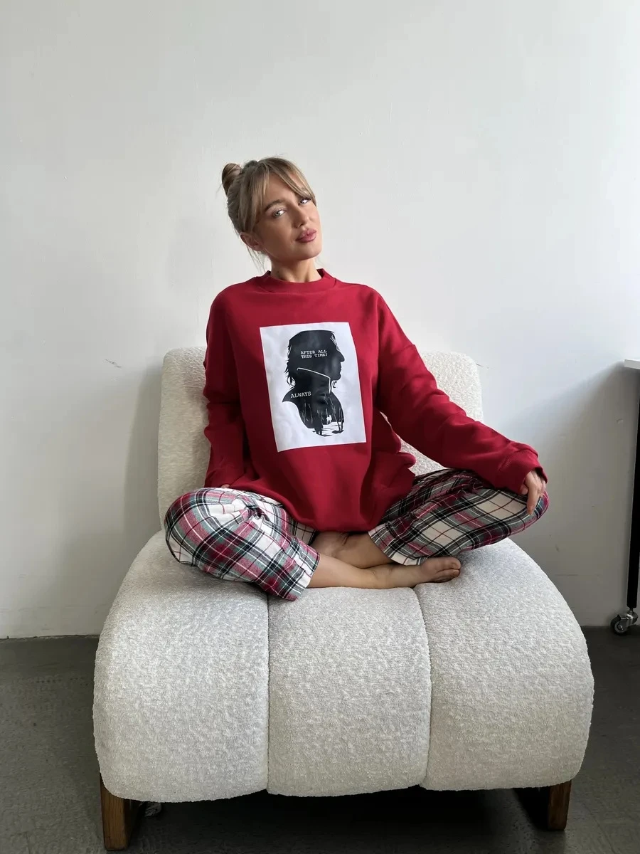 Lockeres, faionable Long Sve bedrucktes Sweatshirt, lässig, vielseitig, bequeme Passform, runder Ne-Pullover für Damen