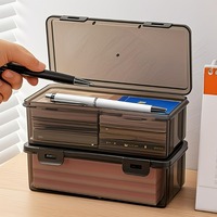 Black Transparent Plastic Storage Box with Lid for Pens, Pencils, Markers, School Supplies & Office Organization, Desk Organizer