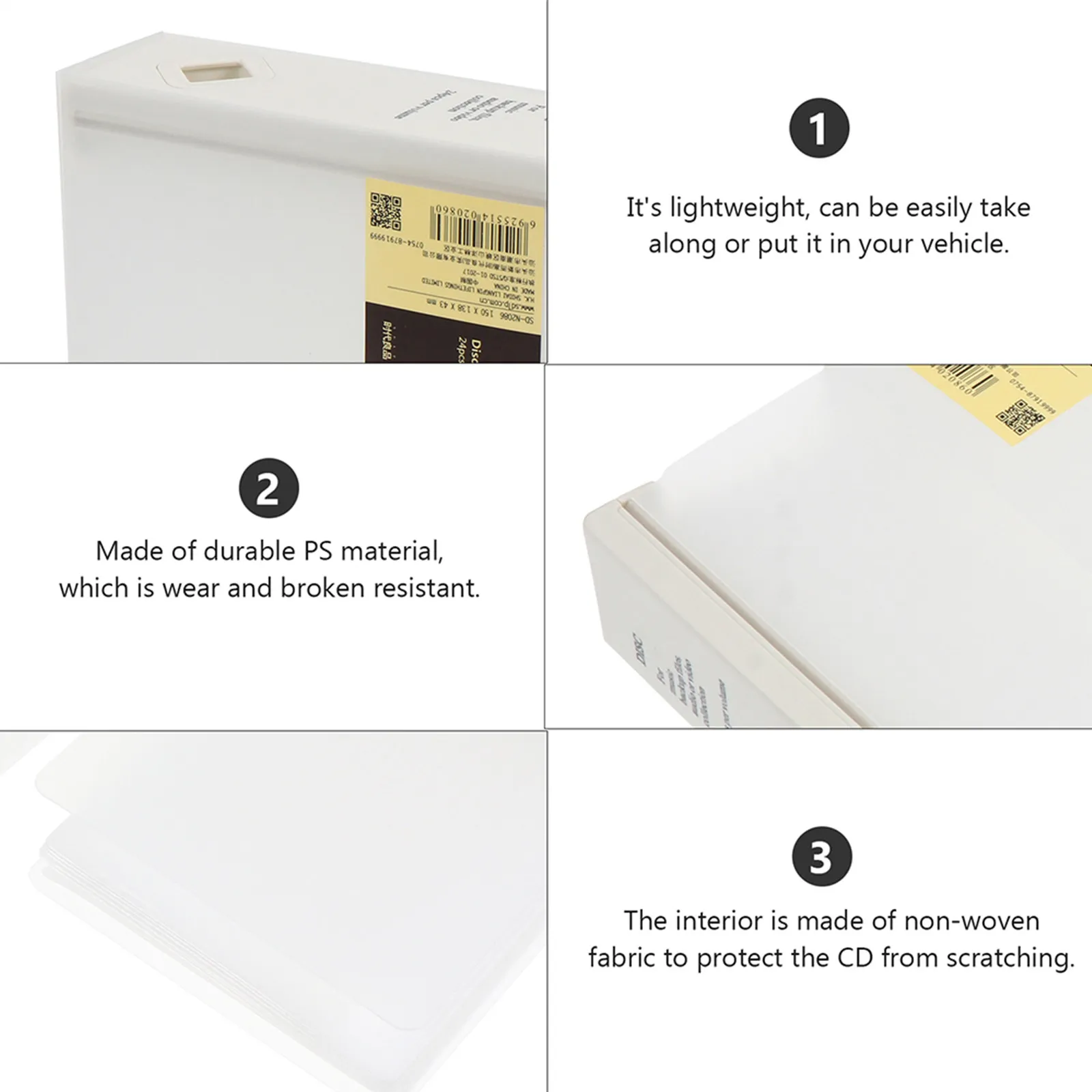 2Pcs Cd Optical Disk Storage Box Plastic Case Holds 24 Disks Non-Woven Interior Compact Stackable Storage for Vehicle Home