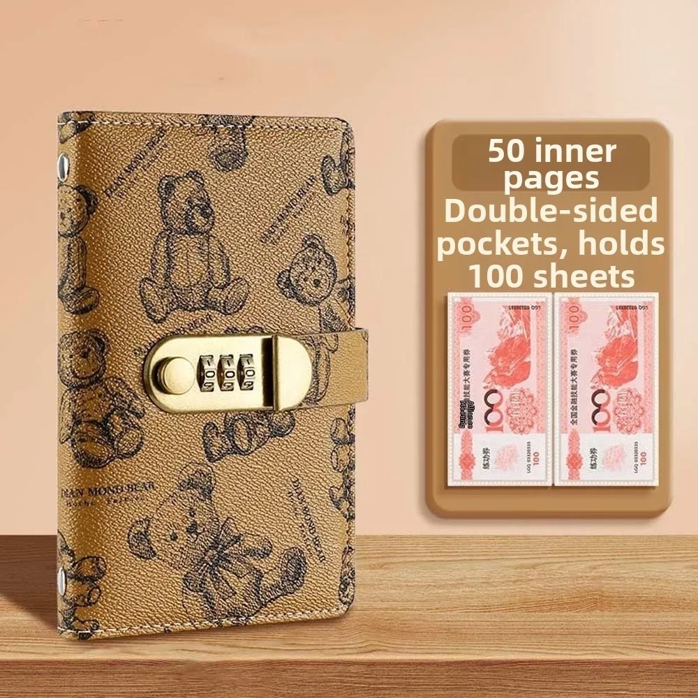 A6 Code Notebook for Money Anti-splash Water Cartoon Bear Printed Cash Budget Ledger Daily Plan Academic Weekly Agenda