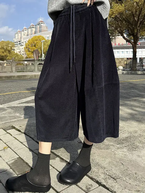 

Винтажные вельветовые брюки женские осенне-зимние свободные укороченные широкие брюки-палаццо прямого кроя в стиле «бабушкины»