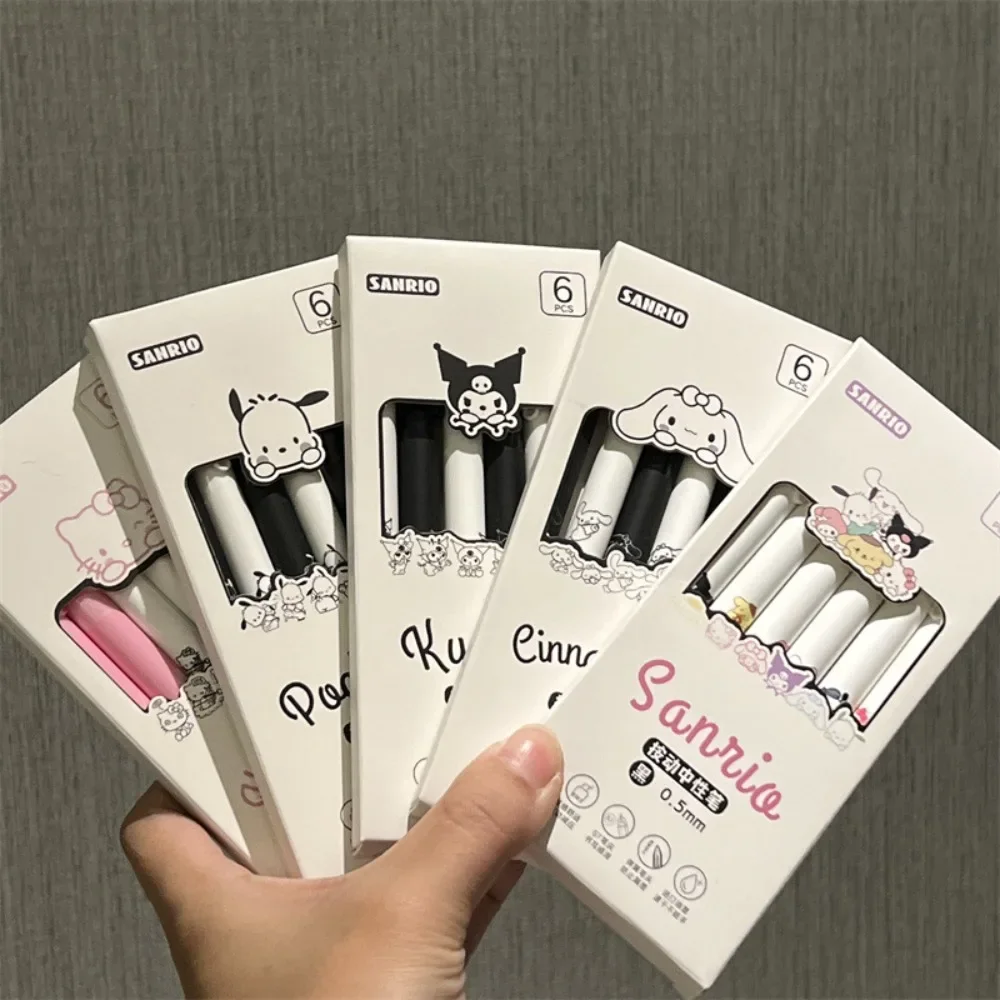 

6pcs Kawaii Sanrio Cartoon Cute Hello Kitty Kuromi Black Pupil Diary Examination Note Gel Pen Study Stationery Festivals Gift