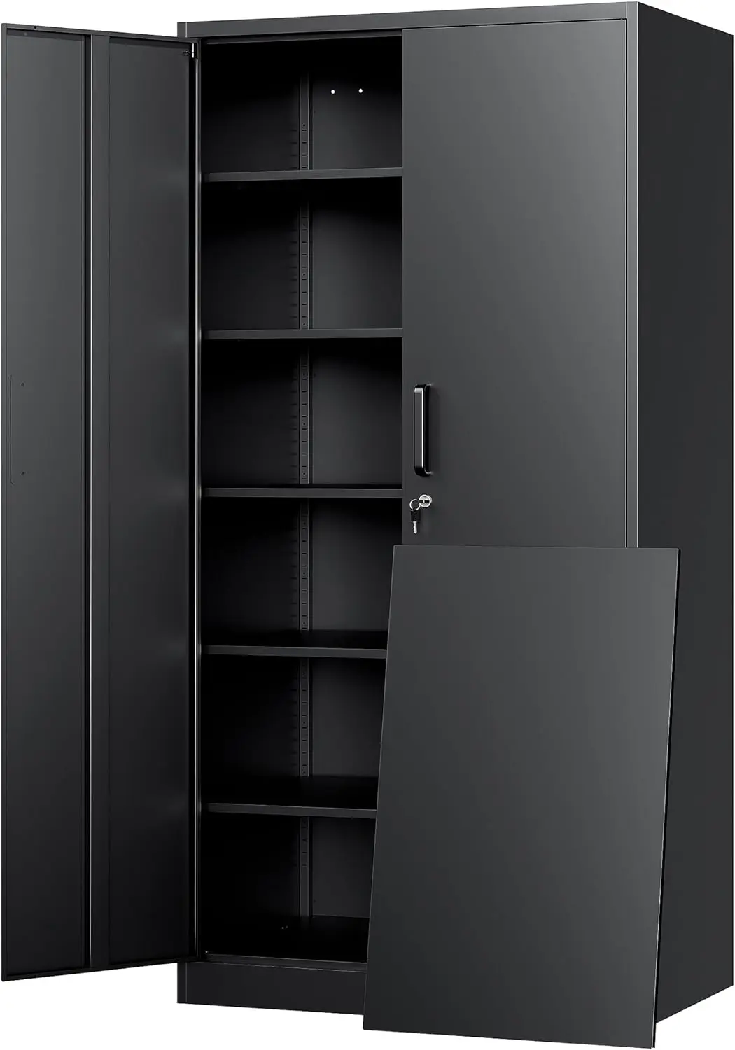 

Metal Storage Cabinet with Lock - 72' Garage Storage Cabinet with 2 Locking Doors and 5 Adjustable