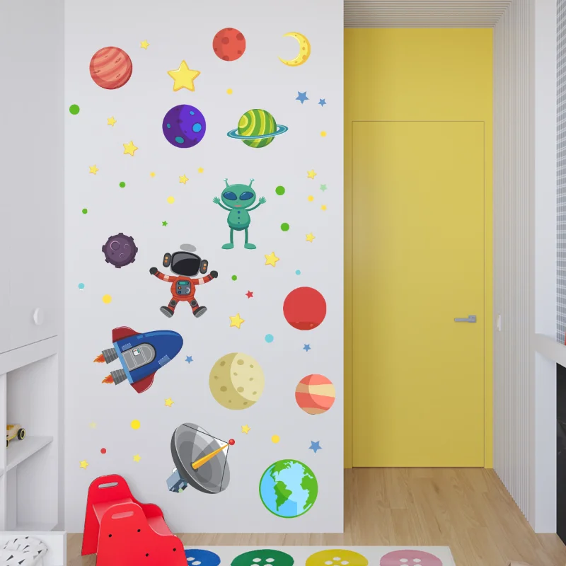 Cartoon Space Aliens Luminous Wall Stickers Kids Room Background Decoration Decals Baby Bedroom Decor Glow In The Dark Wallpaper