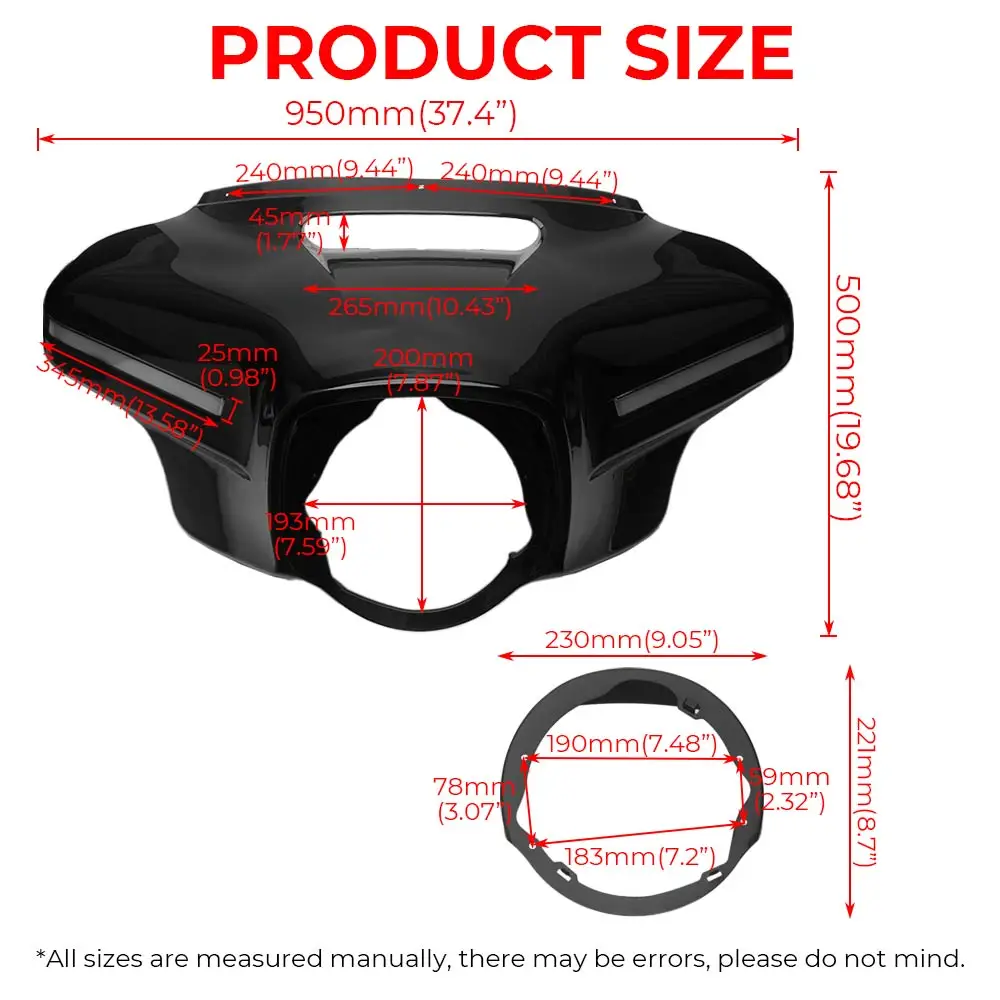 For Harley Touring Electra Street Tri Glide CVO 2014-Up Motorcycle Front Batwing Upper Outer Fairing with LED Light