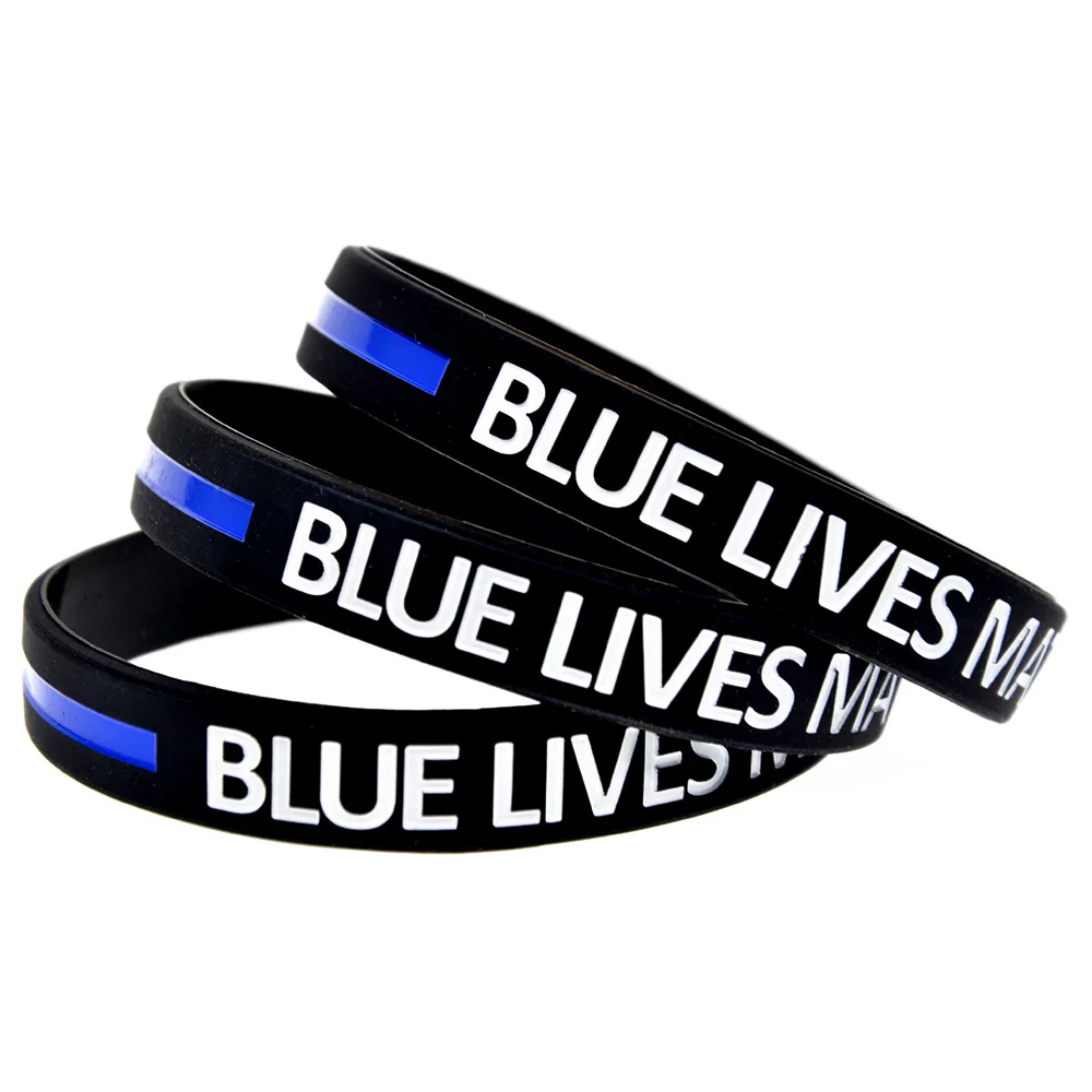 1 PC Blue Lives Matter Silicone Bangle Sports Rubber Bracelet with Blue Line Logo for Fitness And Casual Wear