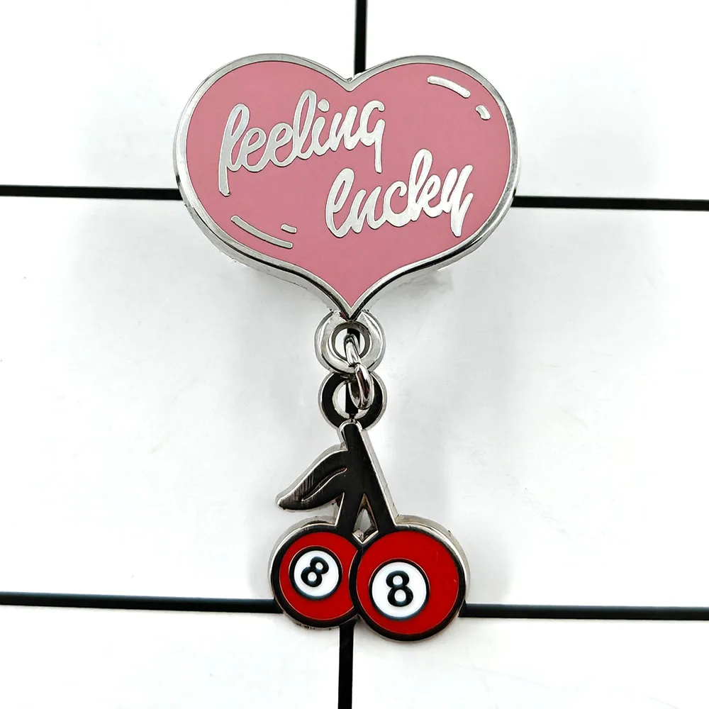 Feeling Lucky Love Brooch Cherry No. 8 Billiards Pendant Badge Vintage Lucky Series Brooch Enamel Pin Dressing Accessory Gift