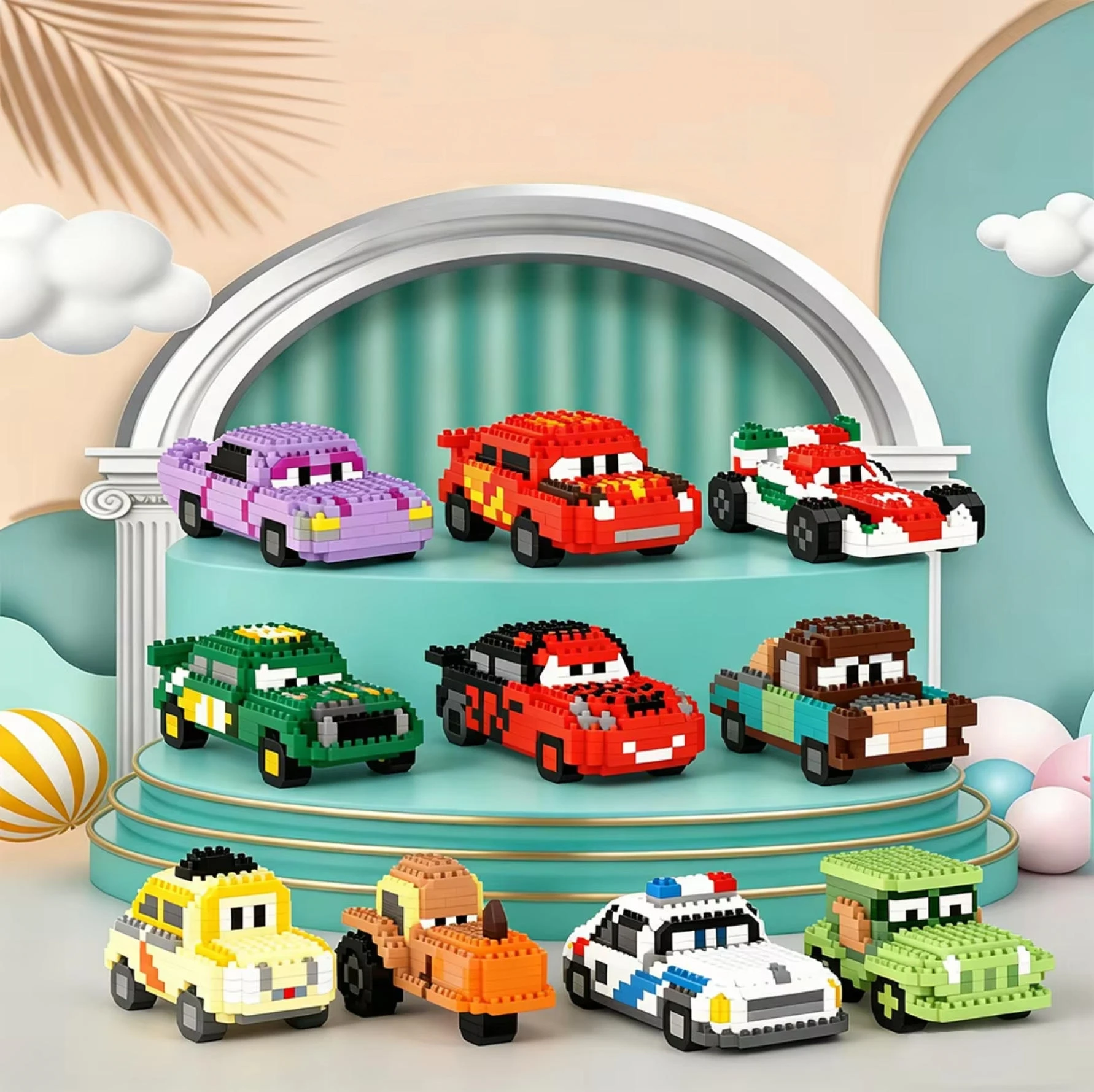 Lightning McQueen Series Mini Building Blocks DIY Car Model Bricks Desktop Ornament Collectible Christmas Birthday Gift