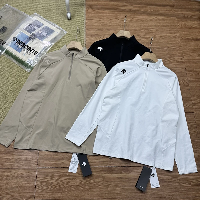 Moisture-absorbing and quick-drying men's knitted top stand collar long-sleeved top 2026 autumn fashion new style DESCENTE