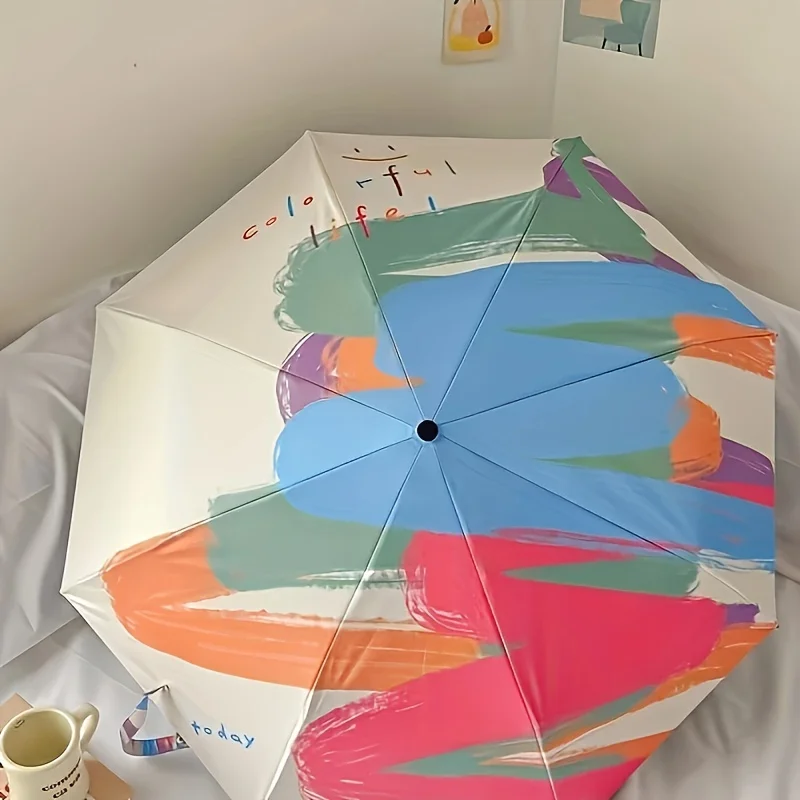 

Automatic Collapsible Sunshade Umbrella Painted Floral Art Design Frame Portable Compact for Beach Outdoor Travel Shopping