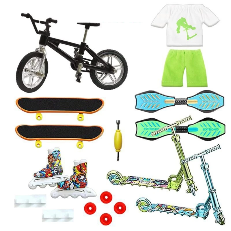 Conjunto skate dedo patins rolo dedo mini skates placa balanço dedo scooter dedo bicicleta