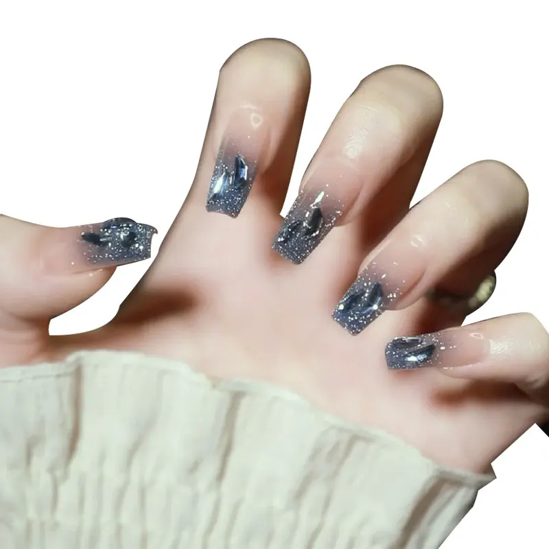 

*White Aurora Shattered Diamond Ice Transparent Flash Light Luxury Nail Art Pure Handmade Customized Wearing Nail
