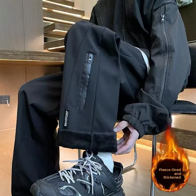 

Мужские осенне-зимние брюки American Sle с флисовой подкладкой, свободные повседневные брюки, ветрозащитные, водонепроницаемые, для походов, спортивные, прямого кроя