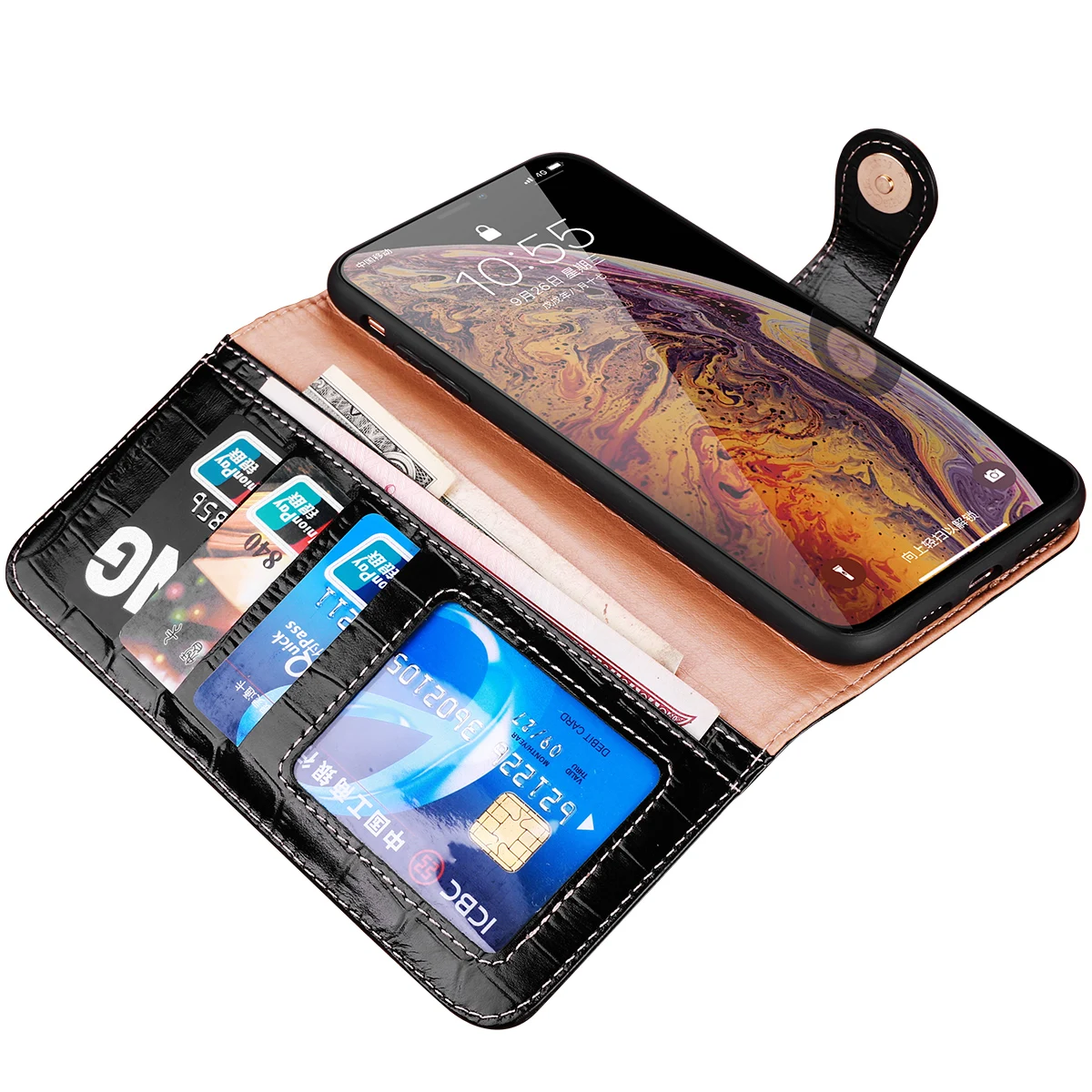 100% جلد طبيعي التمساح الملمس فتحة للبطاقات غطاء المحفظة ل TCL 505 505s 503 501 Filp زر مغناطيسي للصدمات جراب هاتف