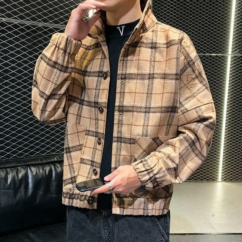 GELITAYIN Short Male Wool & Blends Coats Plaid Men's Jackets Deals Y2k Cold Korean Reviews Many Clothing Fashion  High Quali