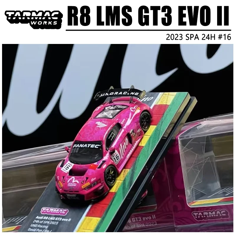 UNO RACING X Tarmac Works 1/64 R8 LMS GT3 EVO II 2023 SPA 24H #16 in Stock Alloy Car Static Die Cast Vehicles Model Car Toy