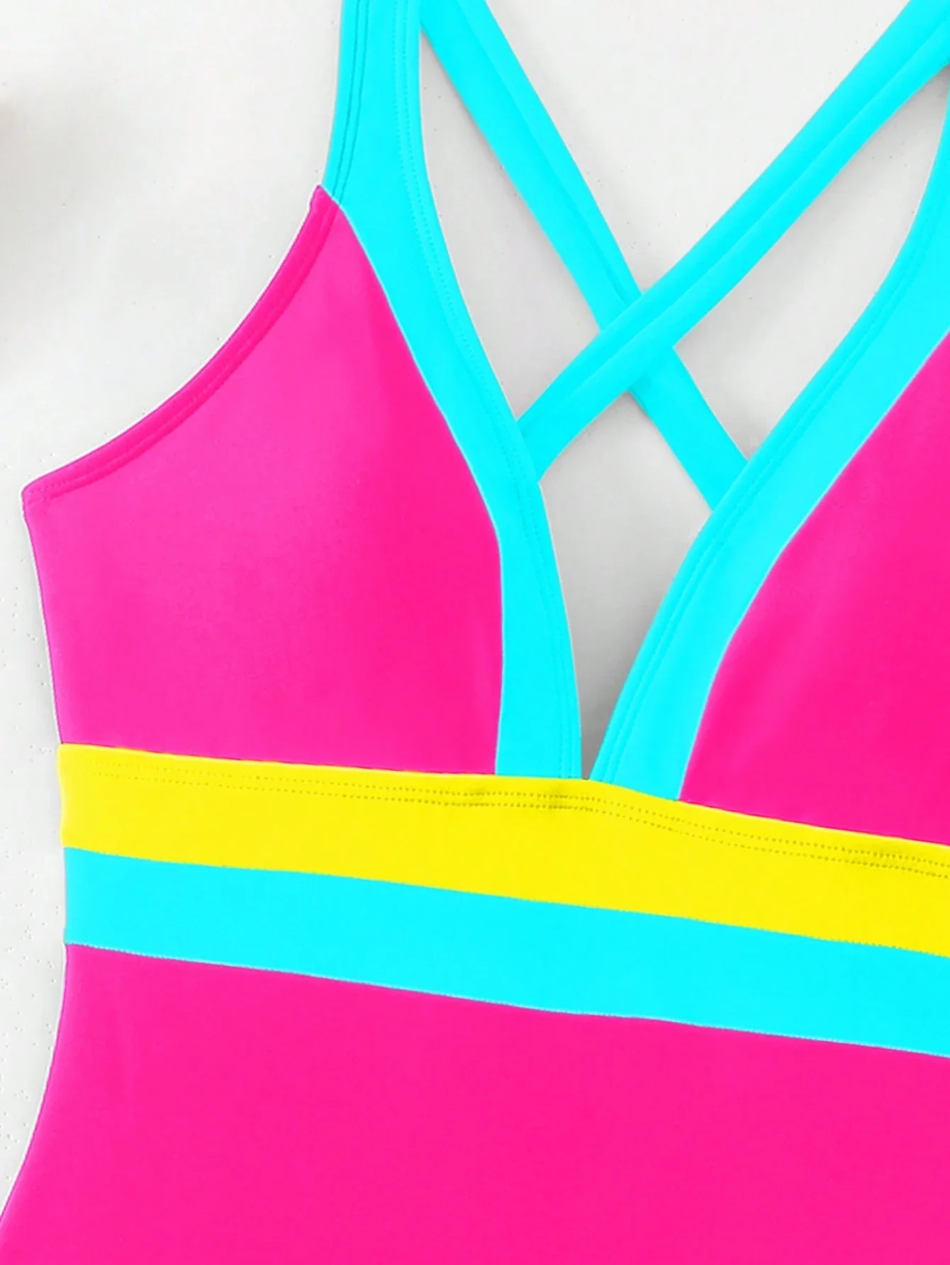 

Women One Piece Swimsuit With Crisscross Back Bow Striped Color Block For Beach Vacation