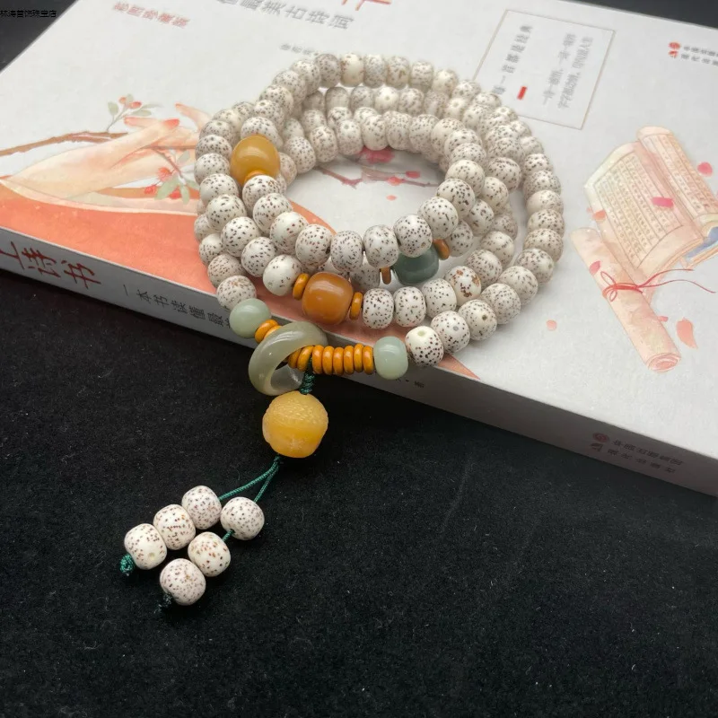 Natural Moon , Ethnic Style 108 Prayer Beads, Versatile Bracelet Men And Women, Bodhi Seed With A
