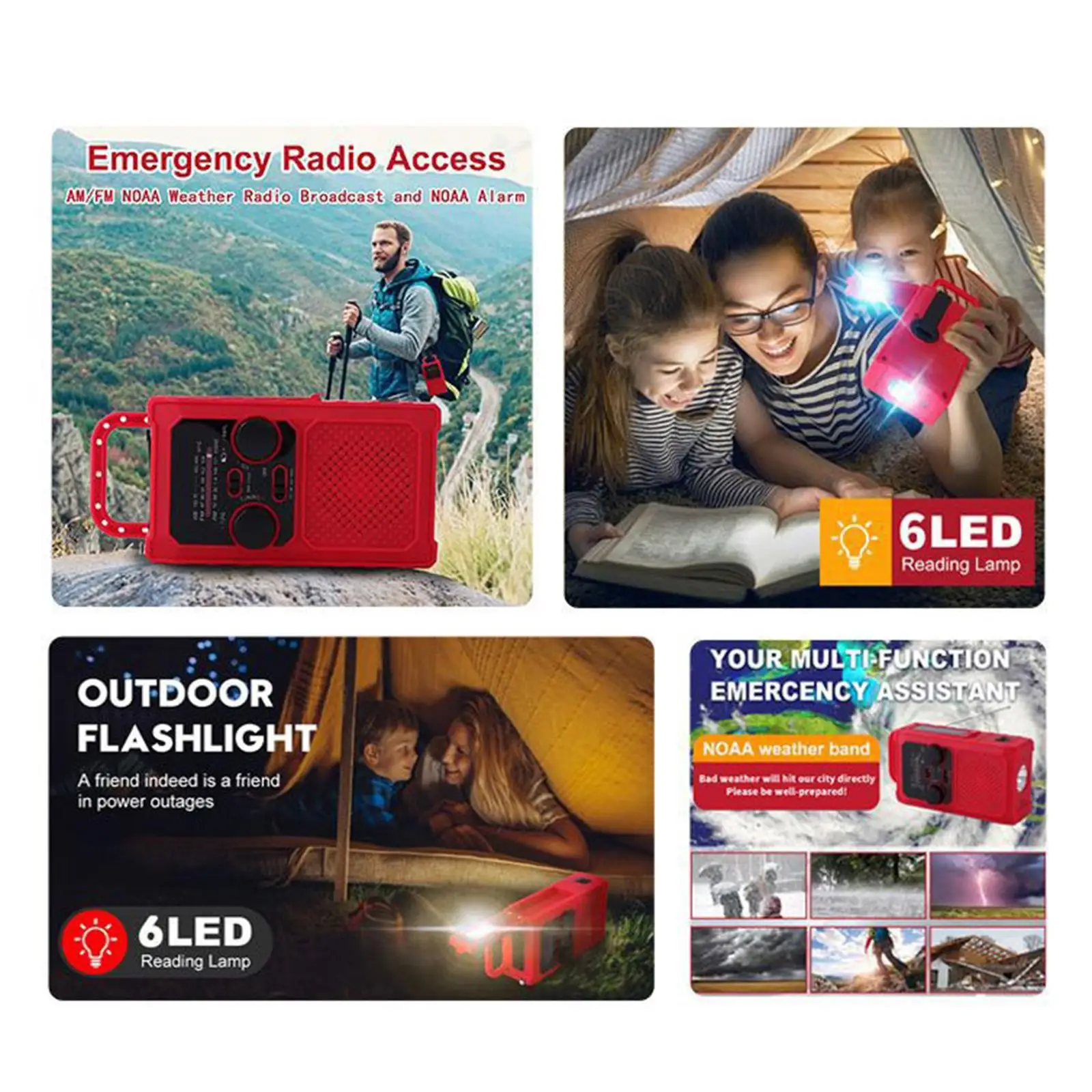 Multifunctional Hand Radio Solar Crank Dynamo Powered AM/FM Radio Emergency LED Flashlight and Power Bank Charger