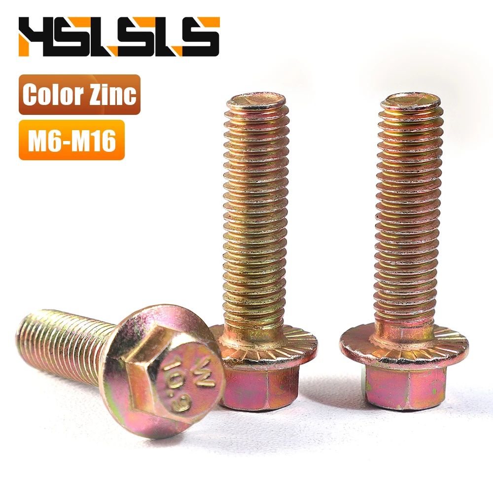1-10pcs Hexagon Head with Serrated Flange Cap Screw Color Zinc Plating Carbon Steel M6 M8 M10 M12 M14 M16 Hex Washer Head Bolt