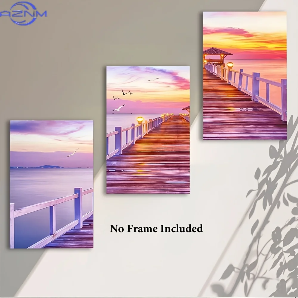 3pcs Unframed Canvas Art - Tranquil Sunset Beach Scene with Seagulls, Perfect for Home, Office, Bar, Cafe, Classroom, Dorm Deco