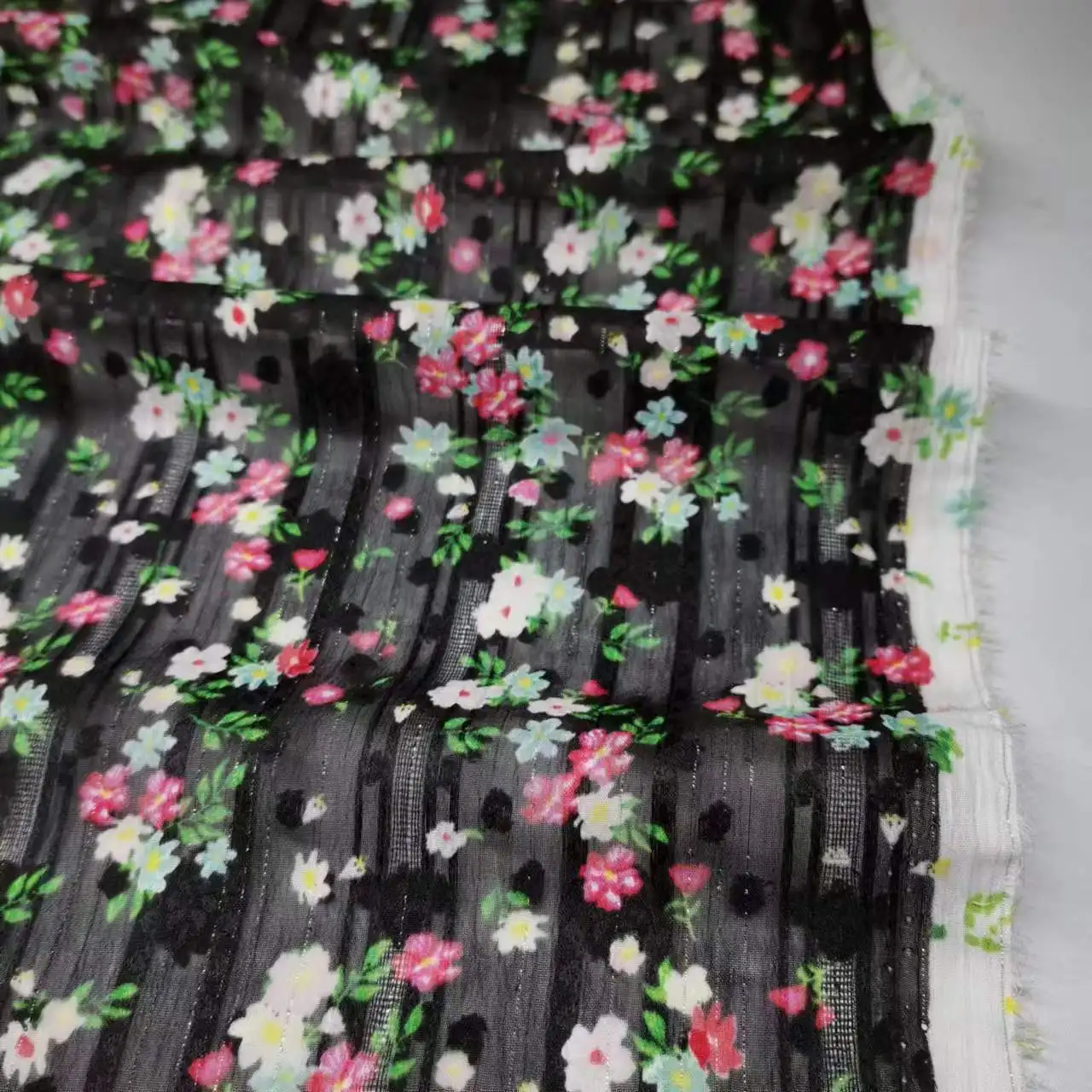 On Sale Floral Jacquard Chiffon Metallic Fabric Dress Shawl Stylish Sewing Material