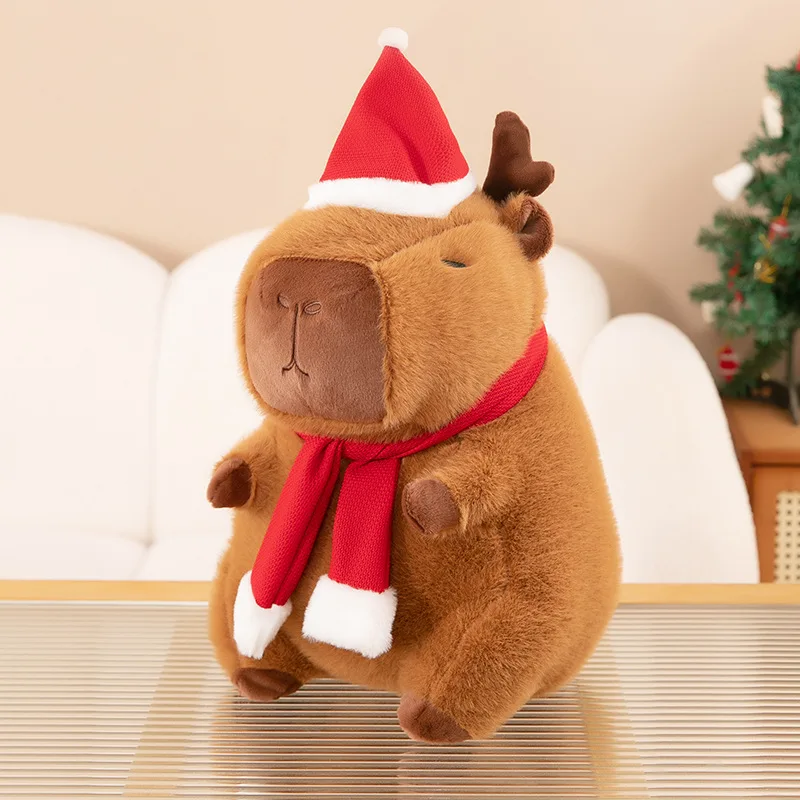 

Christmas Capybara 30Cm Plush Toy Doll Capibala Explosions Cute Little Antlers Doll Ornaments Christmas New Year Birthday Gift
