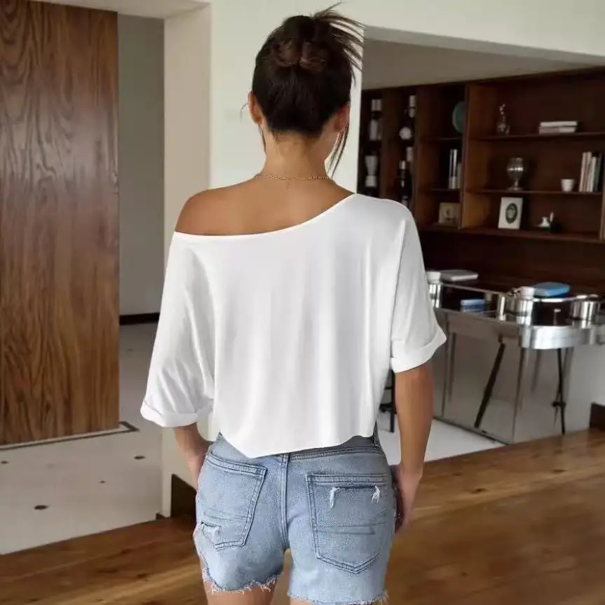 Women's Summer Off-Shoulder Crop Top Casual Sexy Short T-Shirt Ladies' Cross-Border Fashion Upperwear
