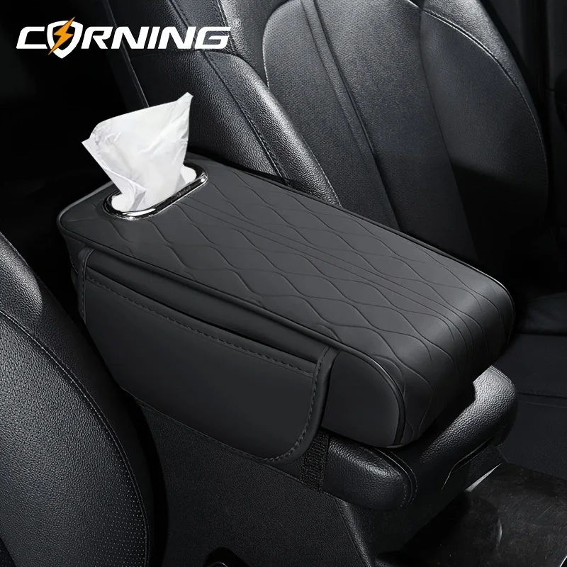 Car Center Console Protector Mat 8CM Thicken Armrest Storage Box Cushion Memory Foam Arm Rest Mat with Tissue Storage Pocket